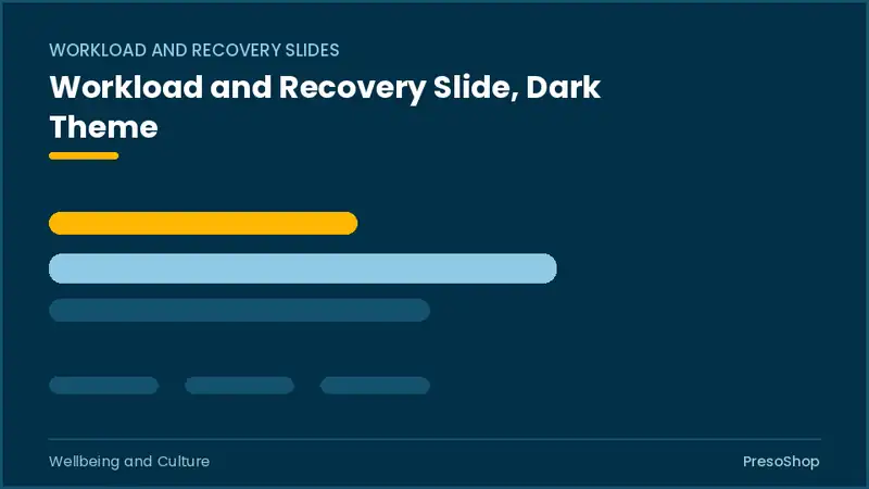 Editable PowerPoint workload and recovery slide template in a dark theme, built from recolourable native shapes for wellbeing and culture decks