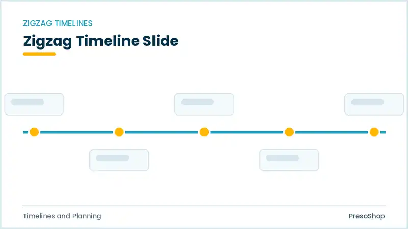 Editable PowerPoint zigzag timeline slide template, built from recolourable native shapes for timelines and planning decks
