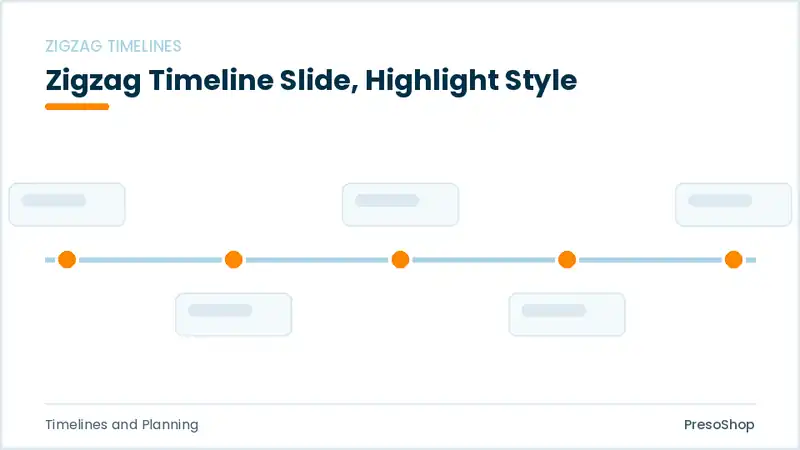 Editable PowerPoint zigzag timeline slide template with an accented takeaway, built from recolourable native shapes for timelines and planning decks